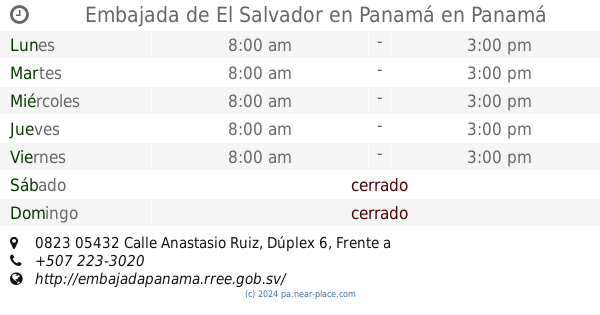 🕗 Embajada De El Salvador En Panamá Panamá Horarios Tel 507 223 3020